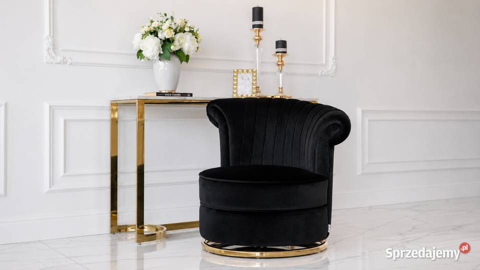 Fotel FLOWER Designerski Czarny Welwet Złota Warszawa