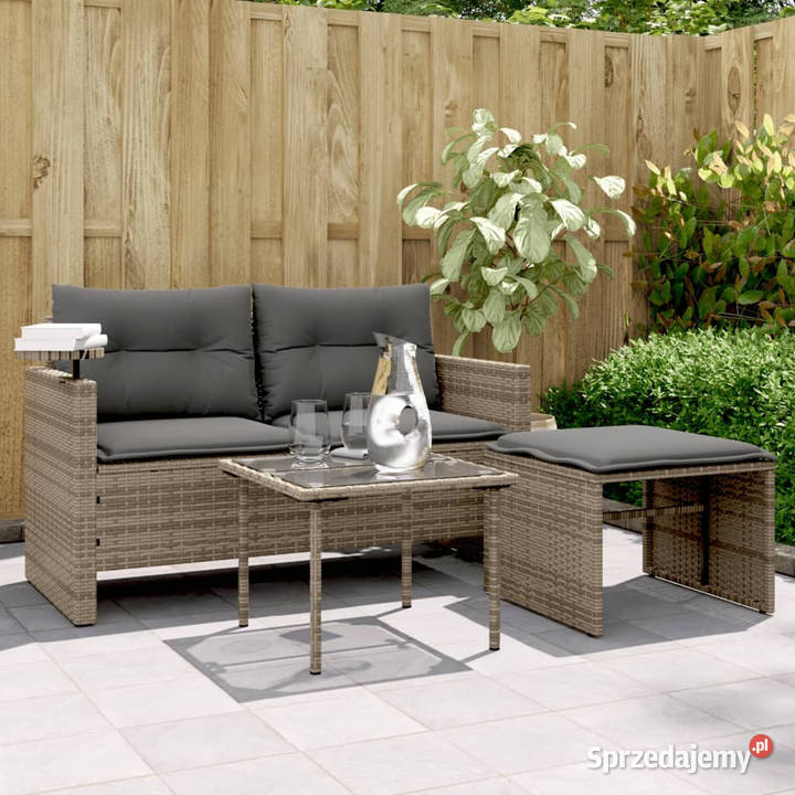 3częściowa sofa do ogrodu z poduszkami szara Warszawa