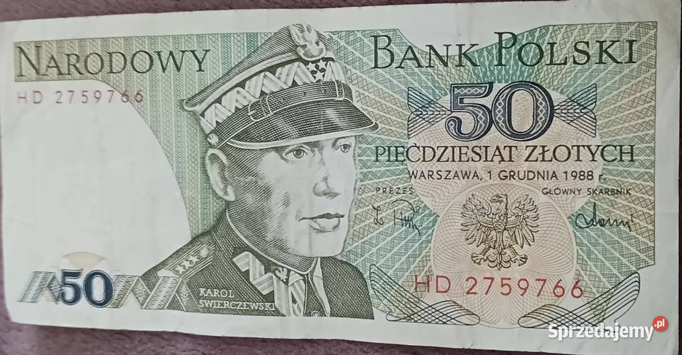 50 złotych 1 XII 1988 r seria HD wielkopolskie Konin