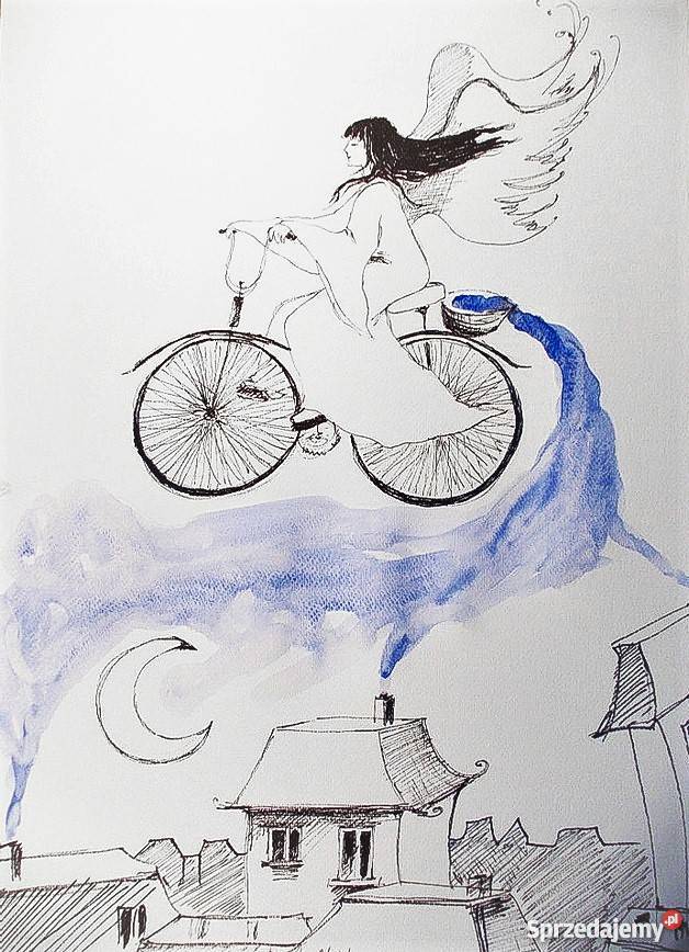 ROZSIEWAJĄC NOC praca akwarelą i piórkiem Katowice