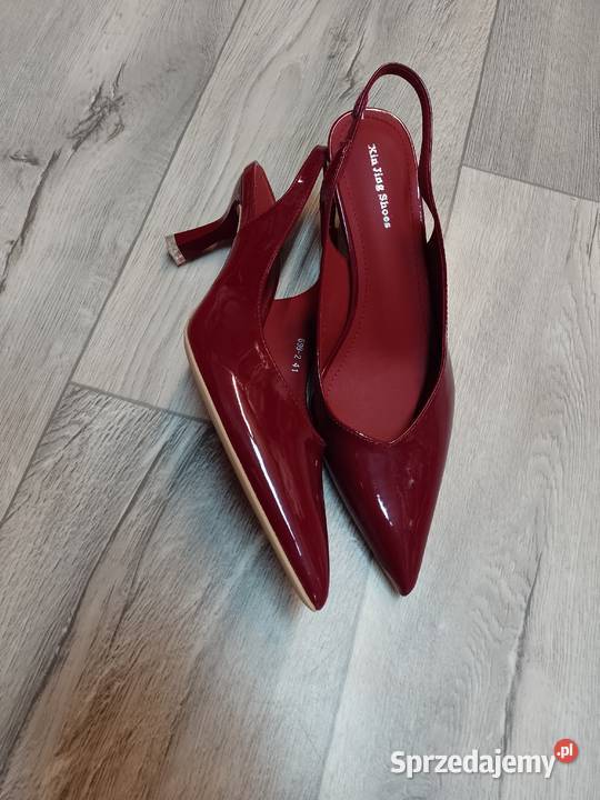 3940 Bordowe czerwone czółenka wieczorowe z 25.4cm Kraków