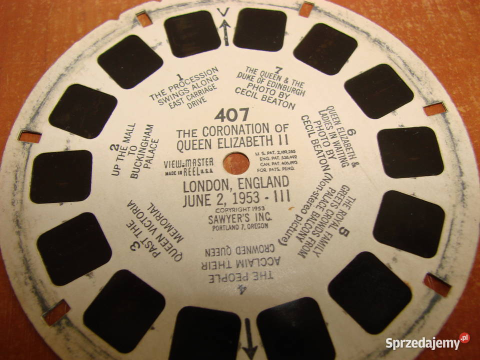 ViewMaster karta Koronacja Elżbiety II 1953r Pruszcz Gdański