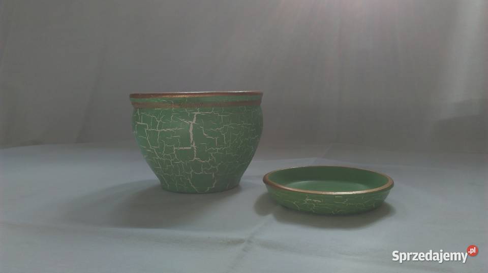 DONICZKA ceramika PODSTAWKA malowana Połysk odcienie zieleni sprzedam