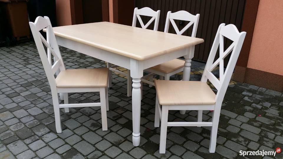 Prowansja stół 110x70 i 4 krzesła biały bielony dąb sonoma