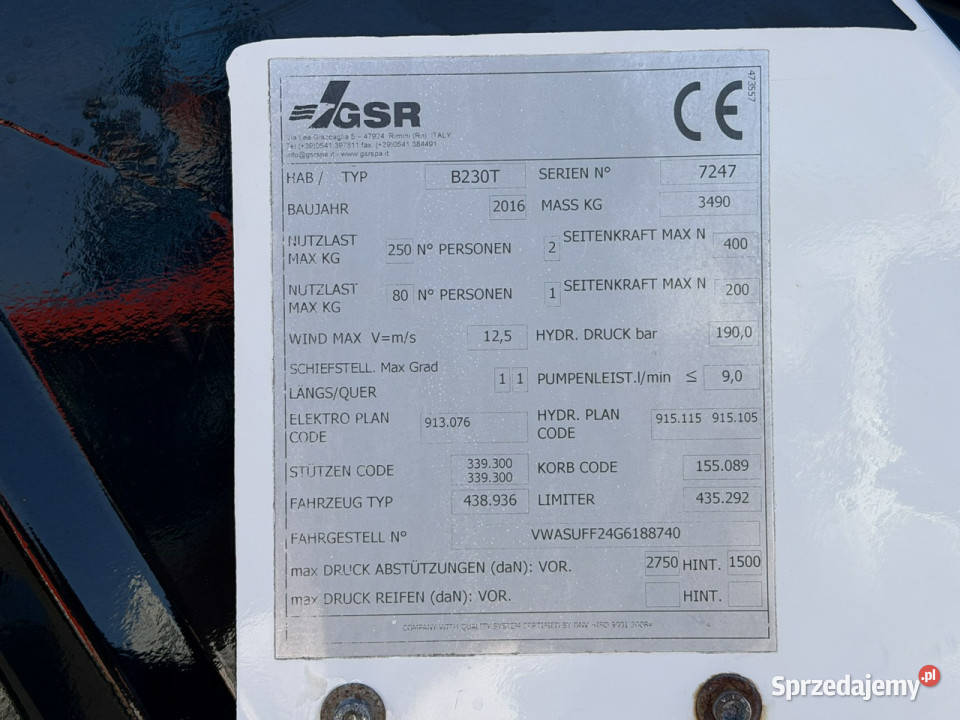 Nissan Cabstar Podnośnik Koszowy 23m GSR B230T nieuszkodzony Widełki