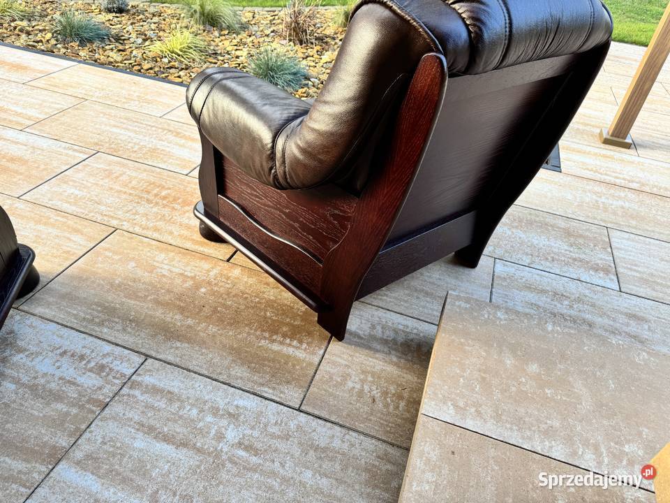 Wypoczynek skórzany stylowy brązowy kanapa fotel Sulbiny