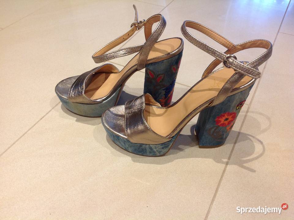 Sandały damskie skórzane na koturnie r 37 Złote Nowa Sól sprzedam