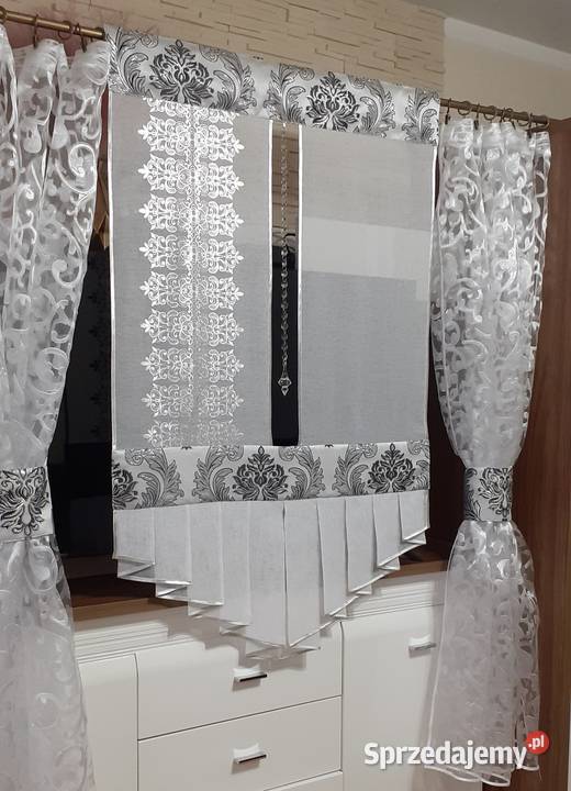 Firany panel z żabotem srebrny ornament mazowieckie Mława