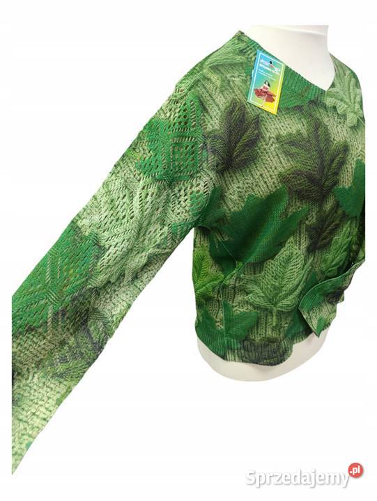 Sweter ażurowy damski oversize liście zielony Wieluń