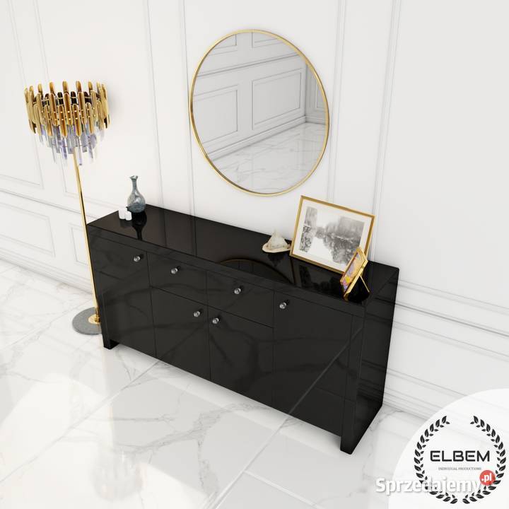 Szklana czarna komoda w stylu Glamour Warszawa