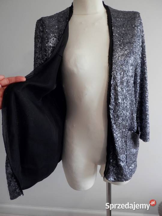 Marynarka Blezer Narzutka Cekinowa Srebrna Łomża