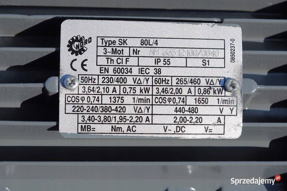 Motoreduktor 075kw 51obrmin Firmy NORD Kargowa sprzedam