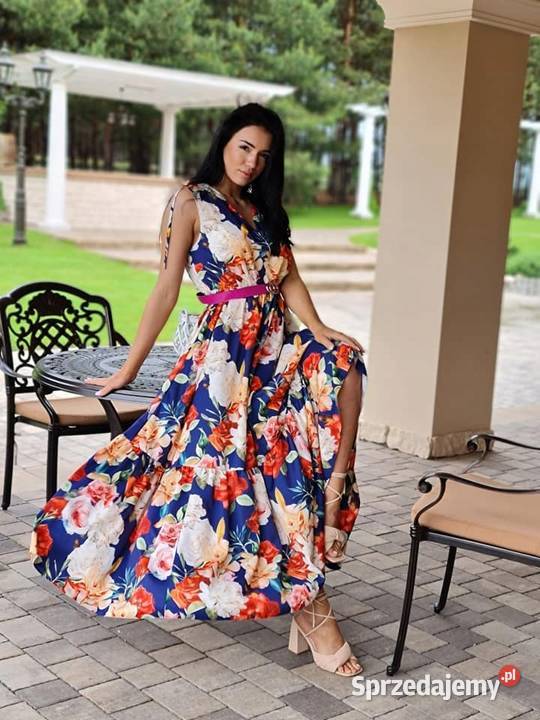 Sukienka falbana romantyczny kwiatowy wzór Wieluń