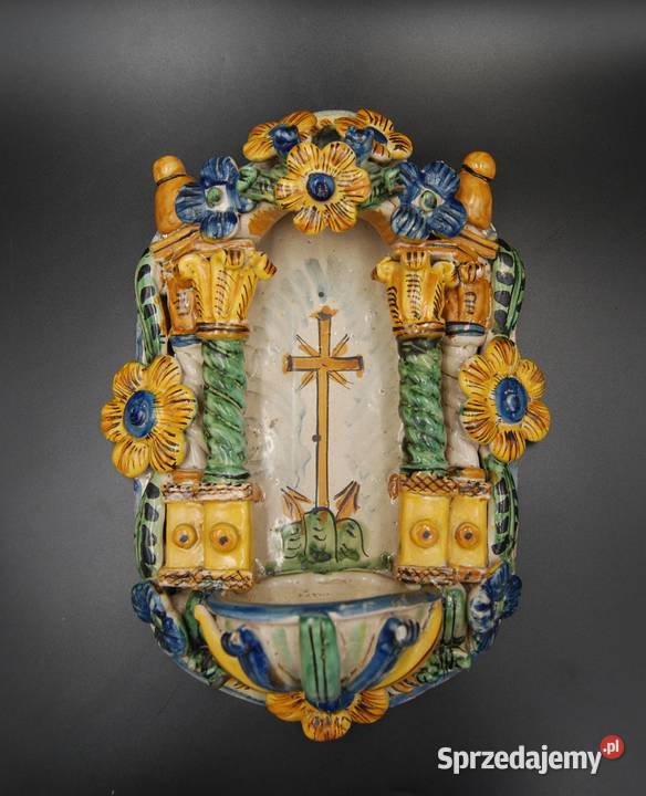 Niezwykła ceramiczna kropielnica fajans XIX w Poznań sprzedam