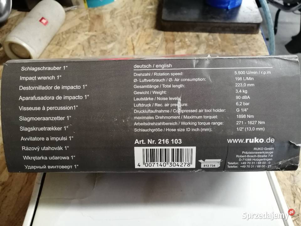 Klucz udarowy pneumatyczny RUKO 1 2000Nm nowy Budy Łańcuckie