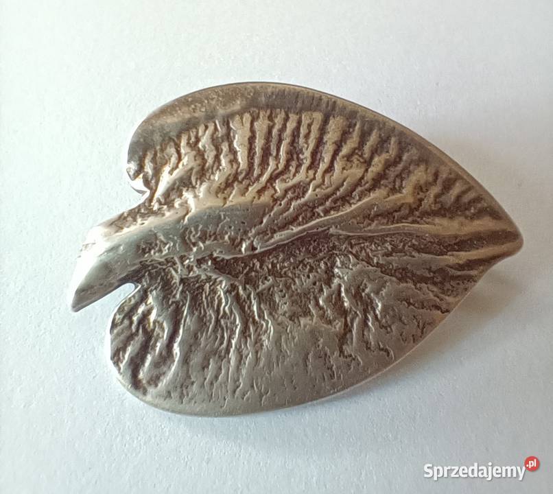 Stara broszka Srebrny Liść Warmet Agat Kłodzko Brwinów