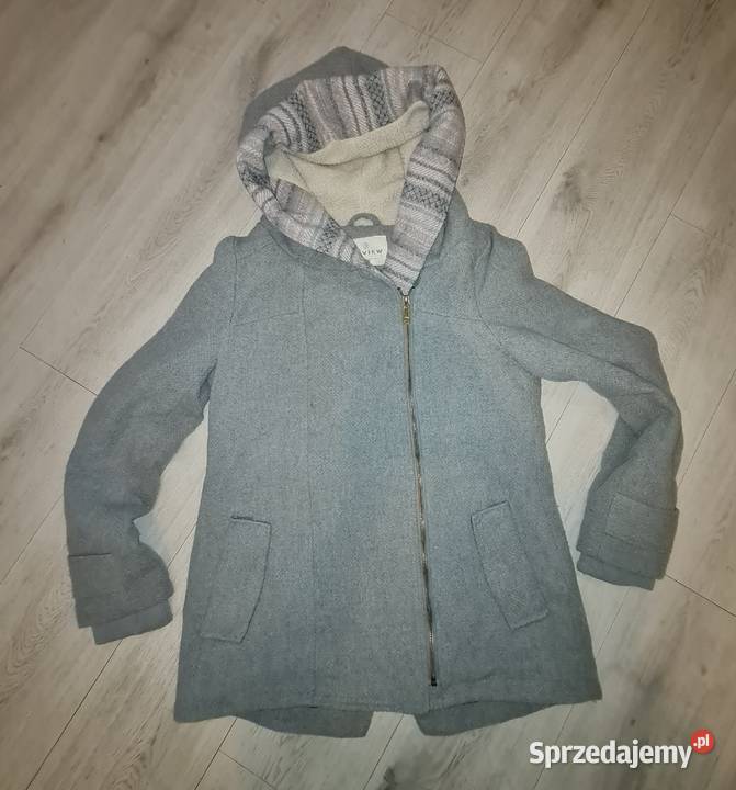 Płaszcz damski popielaty kaptur 38M Kurtki i płaszcze Łódź