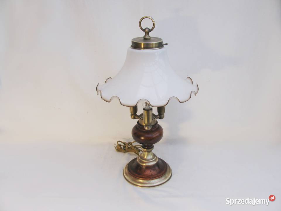 Lampka mosiądz Falbanka Vintage Porcelana i szkło Szczecinek
