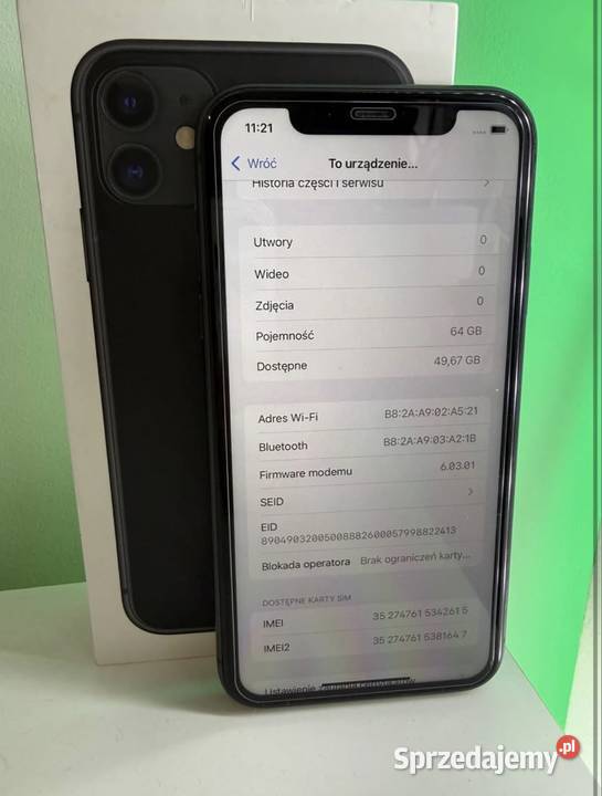 Apple iPhone 11 64GB 100 Kondycja Czarny Kalisz