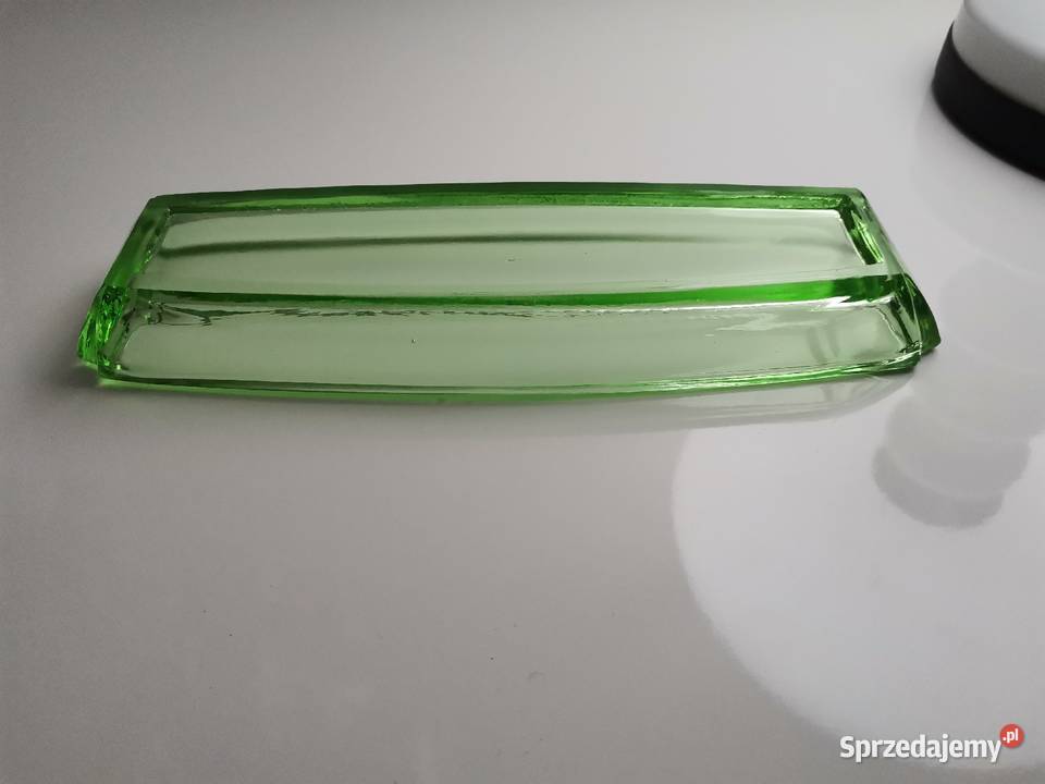 Stara zielona paterka tacka szkło Art Deco śląskie Katowice