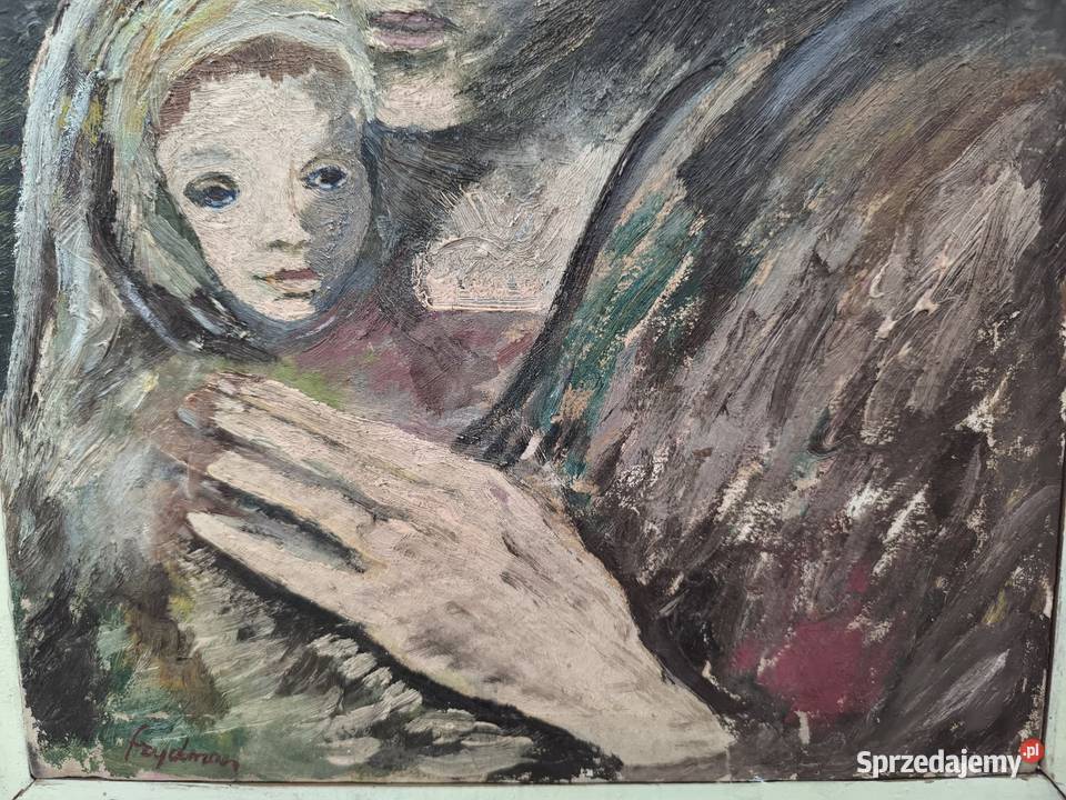 Piękny obraz olejny portret kobiety z dzieckiem Łódź