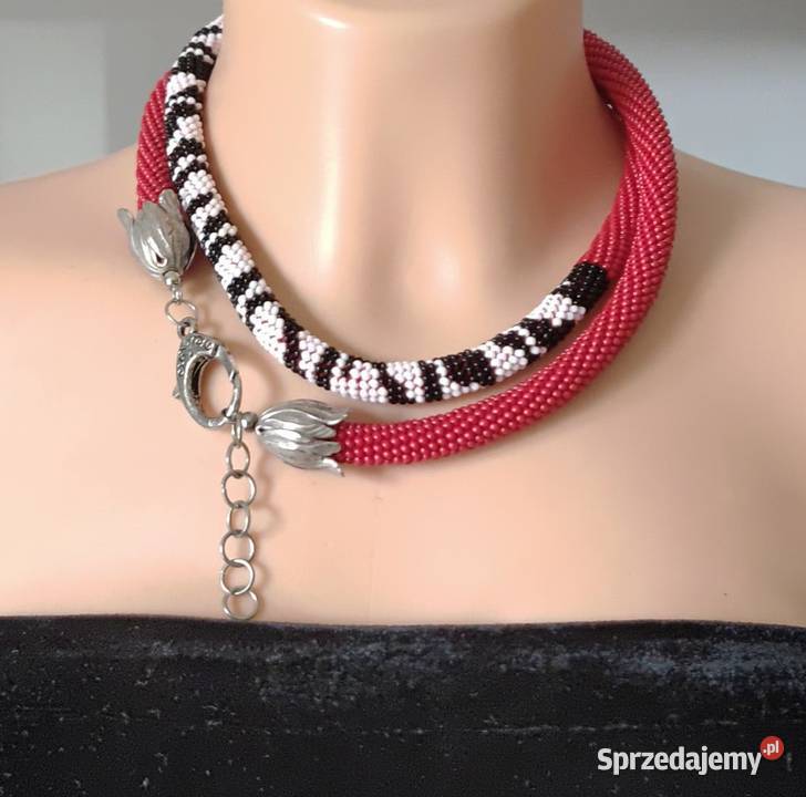 Naszyjnik czerwony w zwierzece wzory