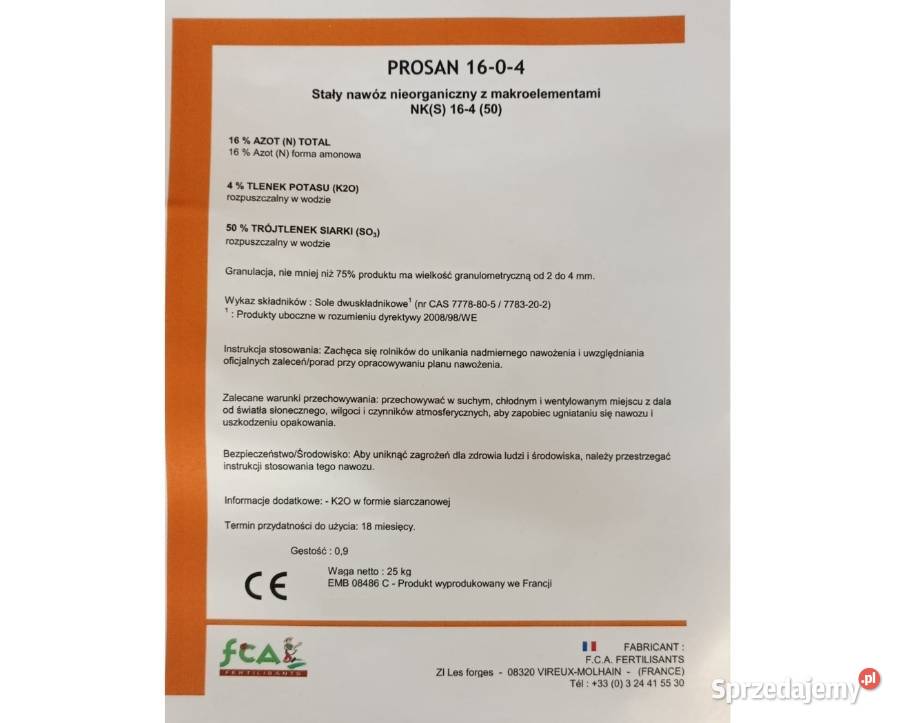 Nawóz organiczny Prosan NK 1604 na trawnik 25 kujawsko-pomorskie Bydgoszcz