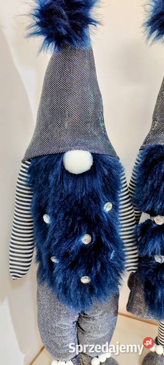 Skrzaty świąteczne krasnale gnomy para srebrny Lipnica