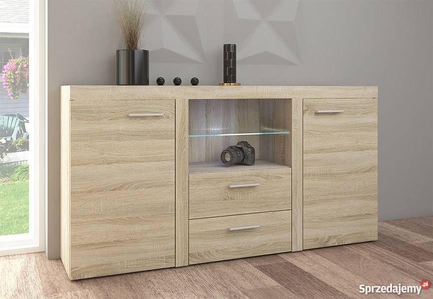 Pojemna Komoda LED Biała Dąb Sonoma szerokość 156cm dolnośląskie Wrocław