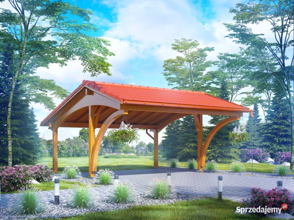 Drewniana dwustanowiskowa wiata garażowa Mrągowo sprzedam