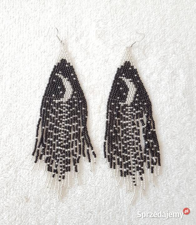 2 Długie kolczyki koralikowe czarne noc księżyc Szczecin sprzedam