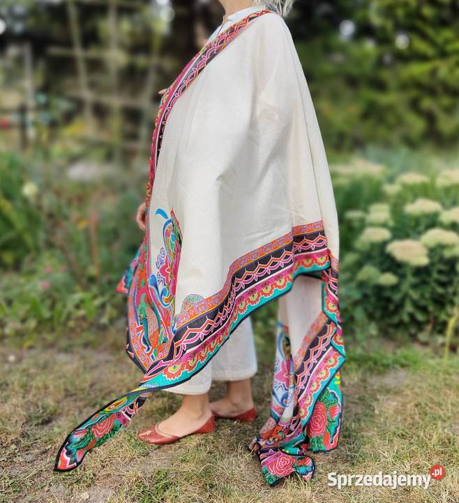 Duża chusta szal dupatta kwiaty folk bawełna Szczecin sprzedam