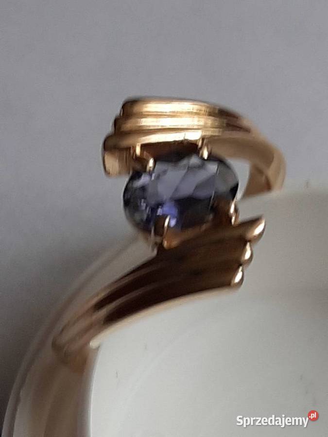 Pierścionek Damski Żółte Złoto Duży Tanzanite Grodzisk Mazowiecki sprzedam