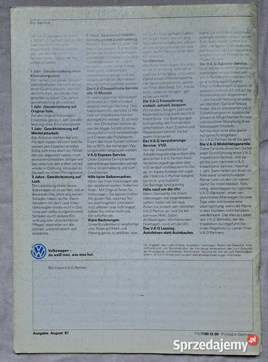 Katalog VW Polo 1987 r j niemiecki oryginał 1987 Brzesko