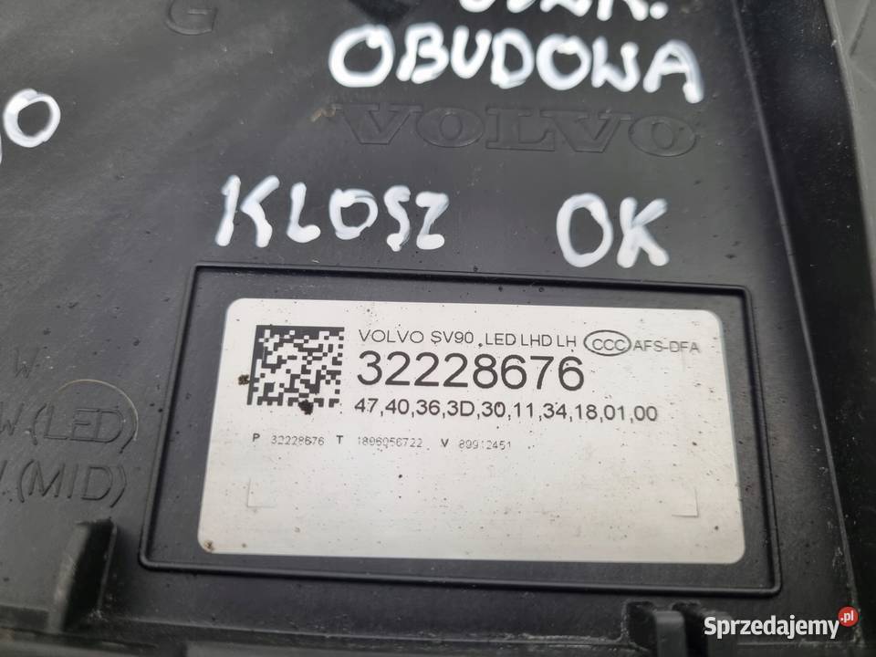LAMPA LEWA PRZEDNIA Volvo S90 V90 II lewy przód Części samochodowe lubelskie Rudka sprzedam