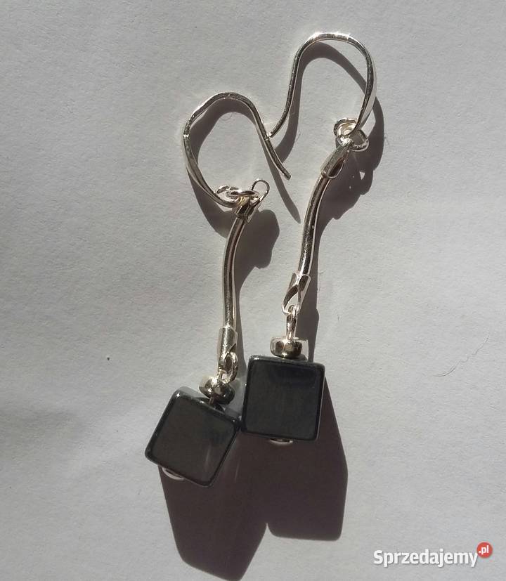 kolczyki wiszące kostki hematyt naturalny srebro Bydgoszcz