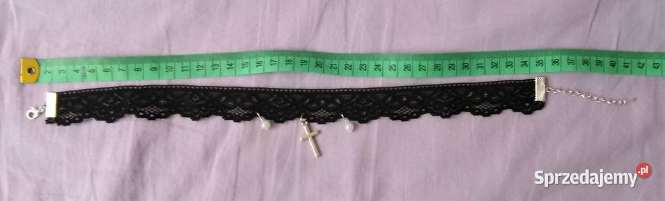 Choker handmade krzyż perełki koronka gothic
