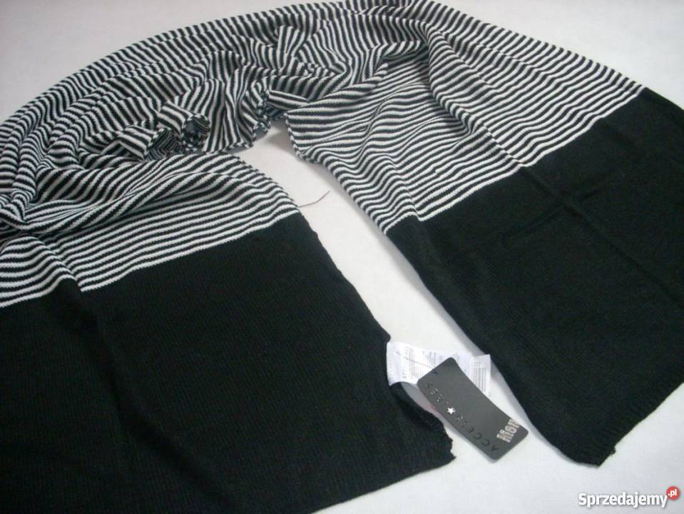 YORKER Szal Czarno Biały Paski Trendy NOWY małopolskie Nowy Sącz