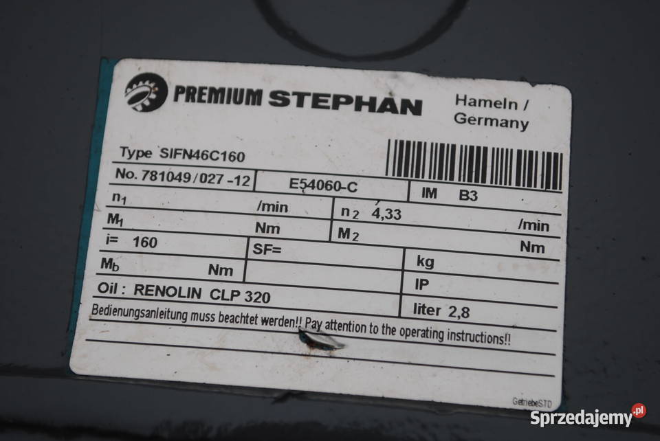 Motoreduktor 055kw 433obrmin STEPHAN Typ lubuskie Kargowa