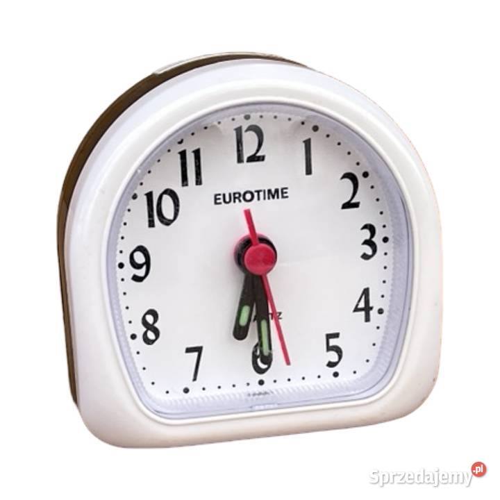Mały białoczarny budzik elektryczny Eurotime Warszawa