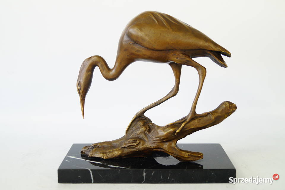 Figura z brązu czapla żuraw rzeźba prezent Antyki wielkopolskie Gizałki