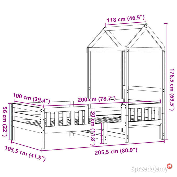 Rama łóżka z dachem lite drewno sosnowe 100x200 mazowieckie