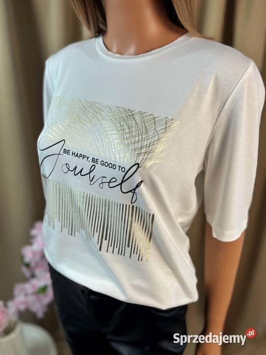 Bonprix biała bluzka wiskoza złoty print casual Rozmiar 40(L) mazowieckie Augustówka sprzedam