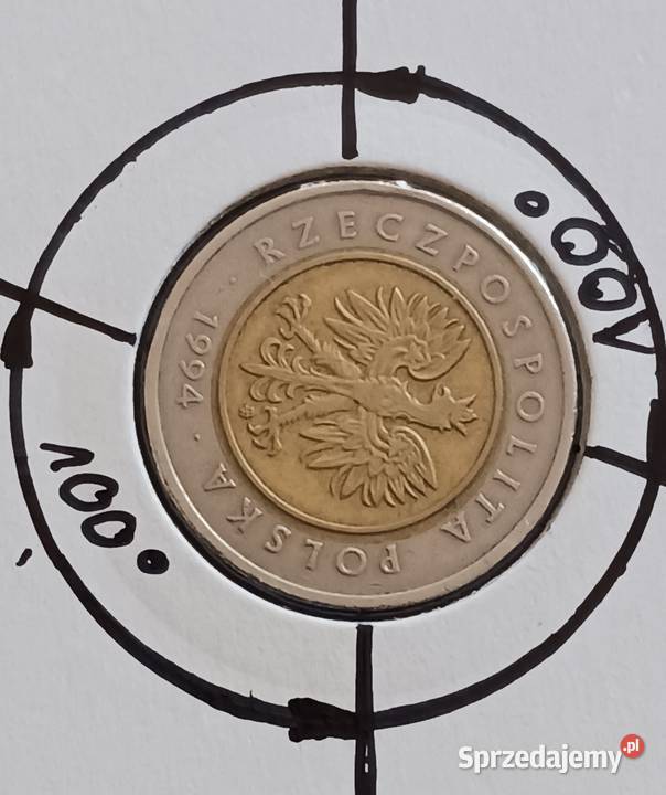 5 złotych 1994 r Destrukt skrętka przesunięcie wielkopolskie Konin