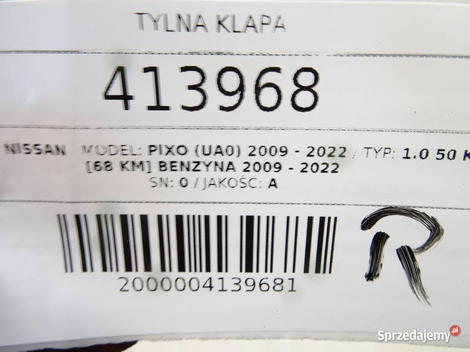 TYLNA KLAPA NISSAN PIXO Hatchback TYLNA