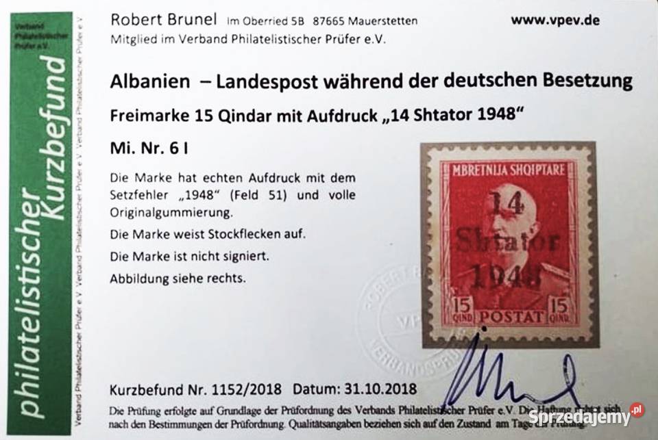 ALBANIA 1943 MNHokupacja niemieckaMi6 IBŁĄDATEST