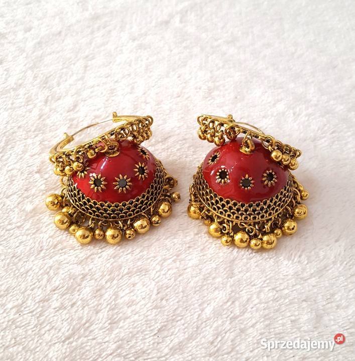 Kolczyki duże boho indyjskie jhumka czerwone Kolczyki
