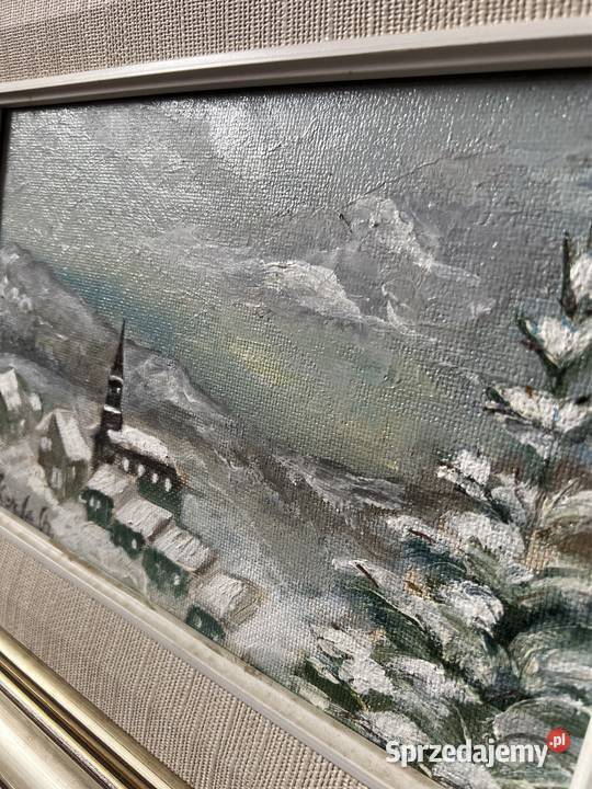 Obraz olejny zima sygnowany śląskie Zabrze