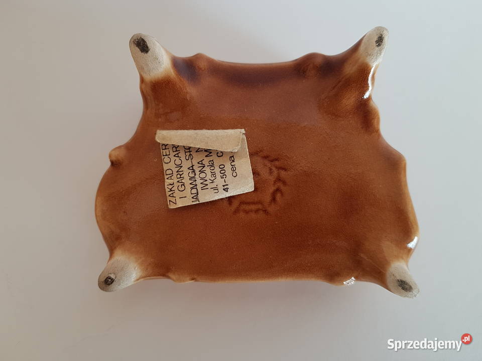 Sygnowane puzderko szkatułka z etykietą Ceramika Dąbrowa Górnicza