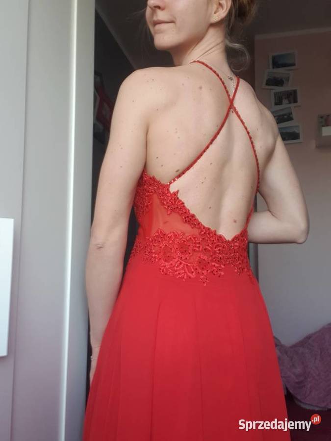 Sukienka długa czerwona elegancka wesele Rozmiar 36(S) Andrychów sprzedam